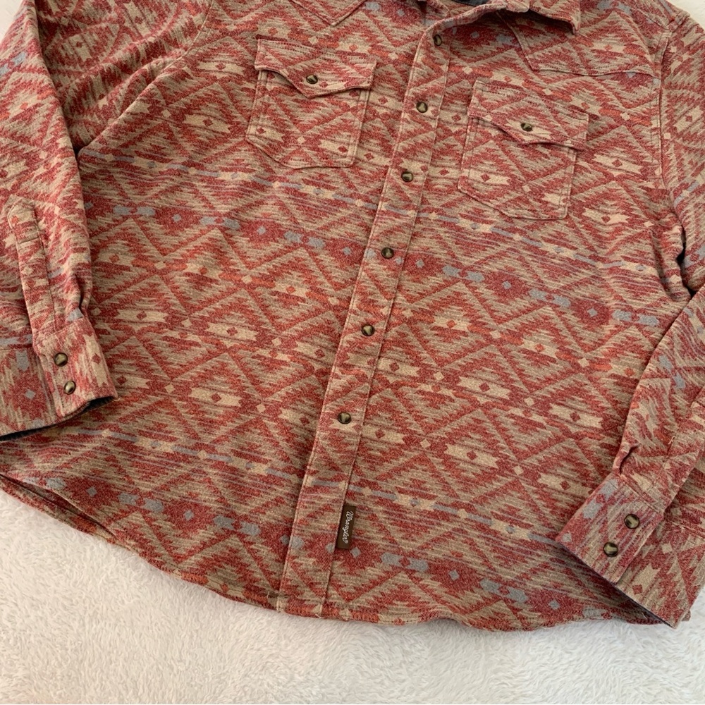 Men’s XXL WRANGLER RETRO Premium Aztec Tan Red Western Pearl Snap Button Up Top - Picture 5 of 7
